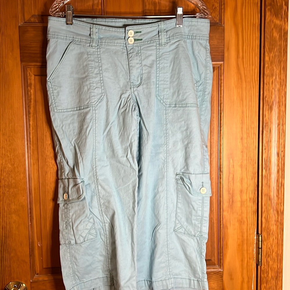 Women’s Worn Jeans Brand Linen Cotton Spandex Capris In Aqua/Turquoise Size 14